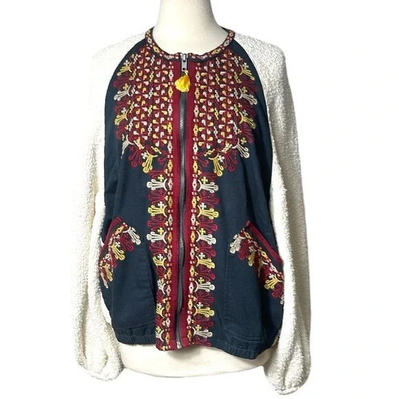 Free People Two Faced Embroidered Jacket in Ivory SZ L - Picture 9 of 14
